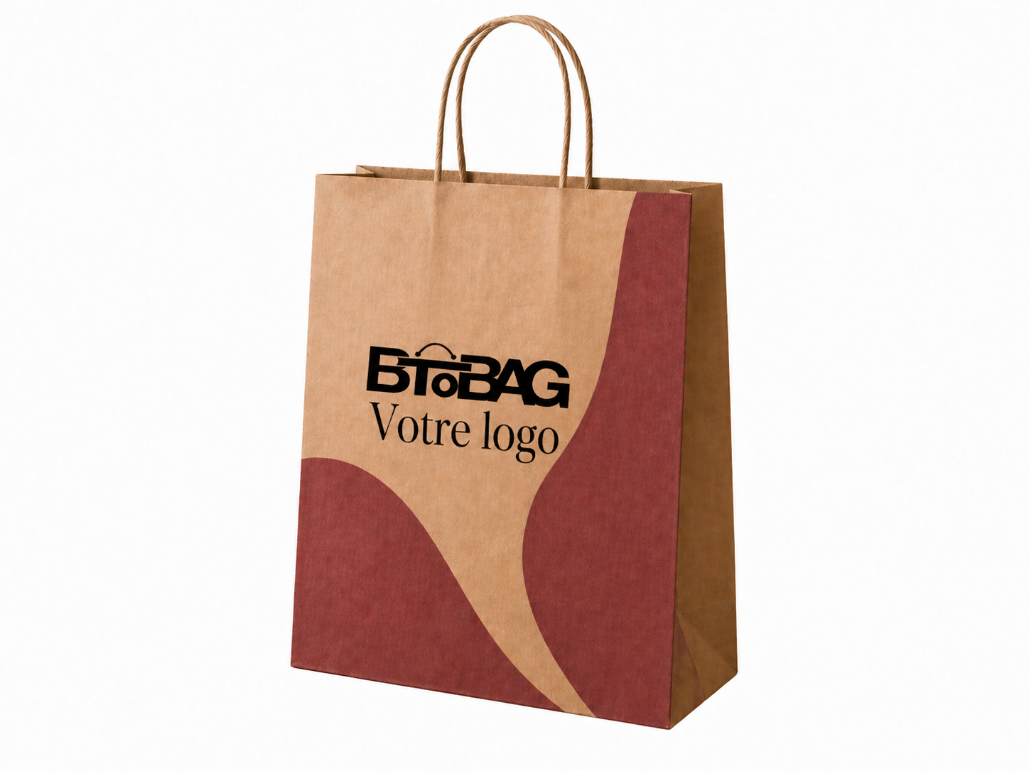Sac kraft brun bordeaux poignées torsadées