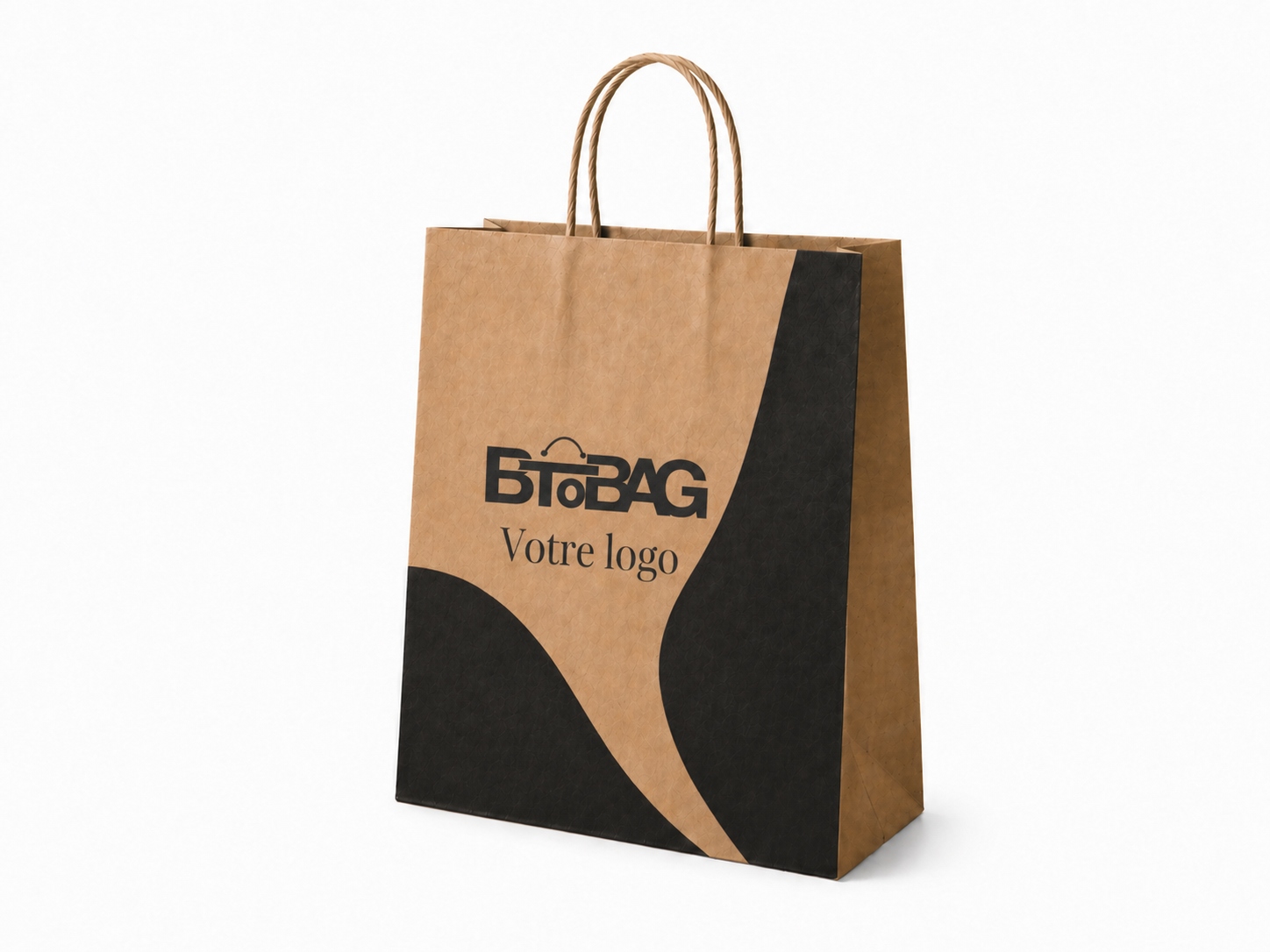 Sac kraft brun noir poignées torsadées