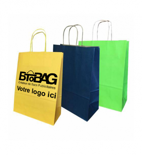 Sac kraft couleur poignées torsadées