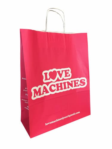 sac papier kraft publicitaire poignées torsadées Love machines