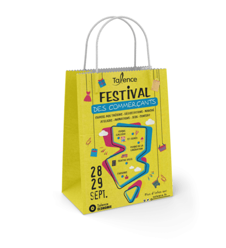 sac papier kraft publicitaire poignées torsadées Festival des commerçants Talence