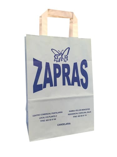 sac papier kraft blanc personnalisé poignées plates Zapras