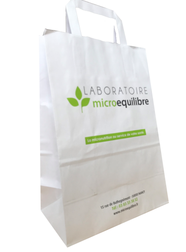 sac kraft pharmacie poignées plates personnalisé pour le Laboratoire Microequilibre